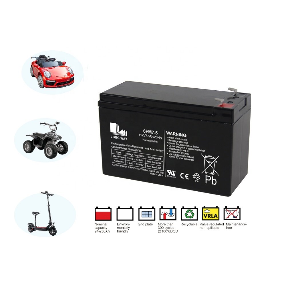 12V7.5AH Rechargeable Sealed Lead Acid Battery for Electric Cars Power Tools Home Appliances